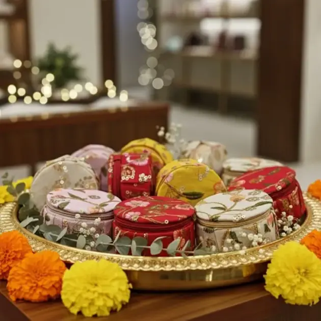 Round Hand Embroidered Jewel Box -multicolor