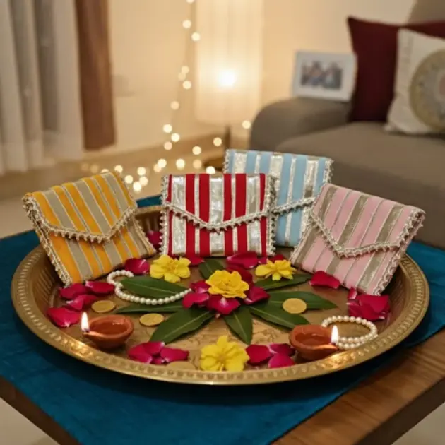 Elegant Decorative Gota Patti Shagun Envelopes  for Gifting Money | Traditional Wedding Cash Gift Covers | Fancy Money Gift Envelope & Coin Pouch | Sagan Lifafa for Engagement Anniversary