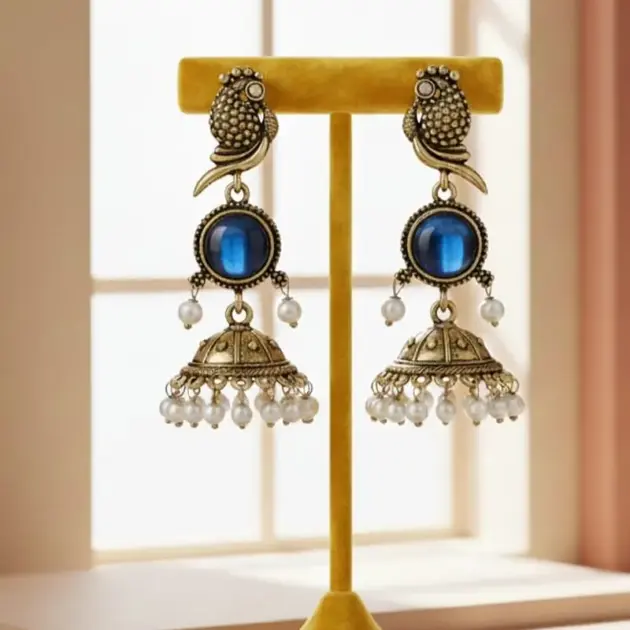 Golden Polish Blue Long Jhumki
