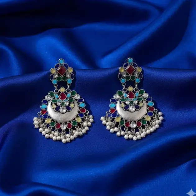 Navarathna Chandbali Earrings