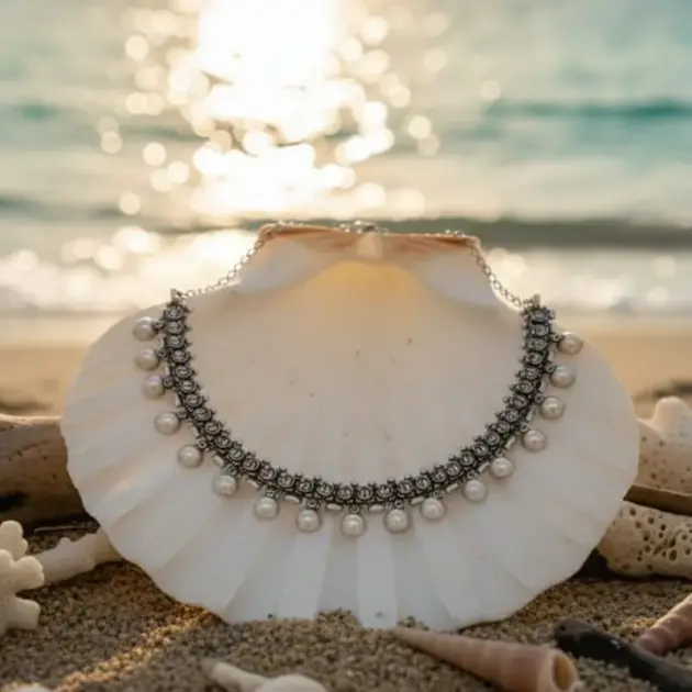 Oxidised Silver Choker Chain Necklace