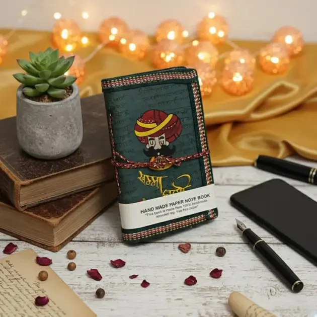 Handmade Cotton Paper Diary with Rajasthani Print & Cultural Khamma Ghani Text