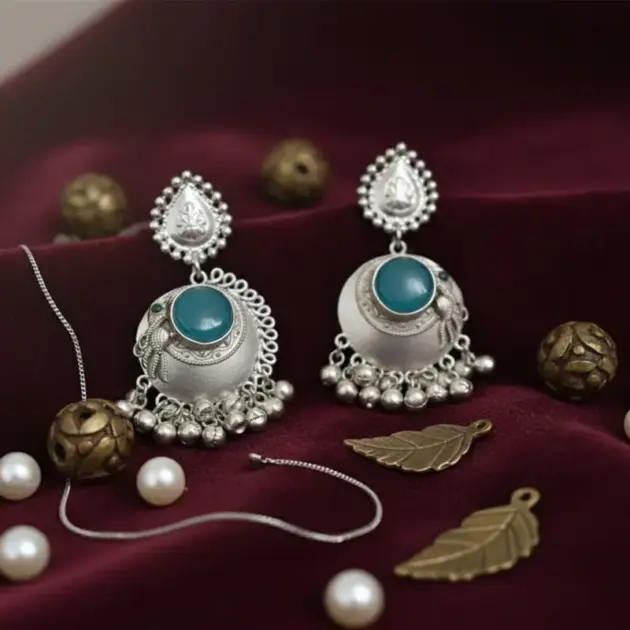 Vintage Turquoise Sterling Silver Oxidised Earrings