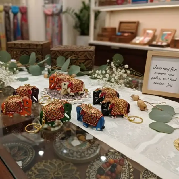 Wooden Handcarved Golden Clolourful Painted Key Rings