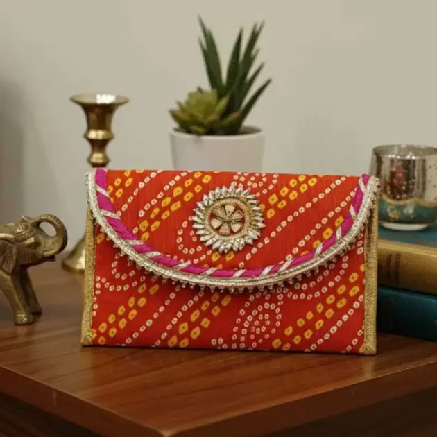 Cotton Silk Bandhej Bandhni Purse Or Clutch Bag -5 Multi Color