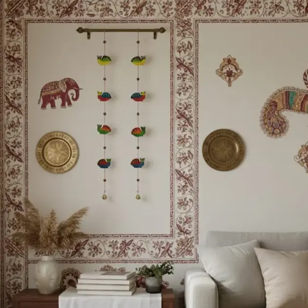 Fish Hanging Handmade Hand Emboss Painted Multicolor Made Of Wood