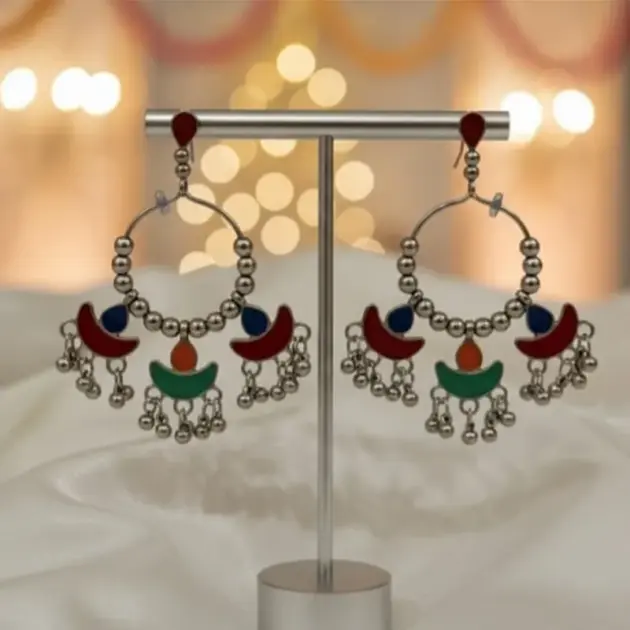 Multicolor Oxidised Alloy Afghani Chandbali Drop