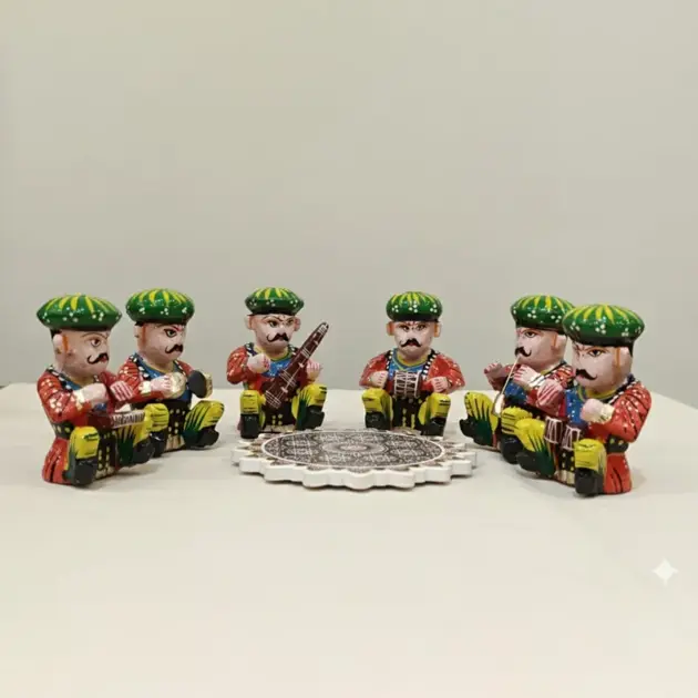 Wooden Rajasthani Handcarved Hand Painted Musicians (Set Of 6)