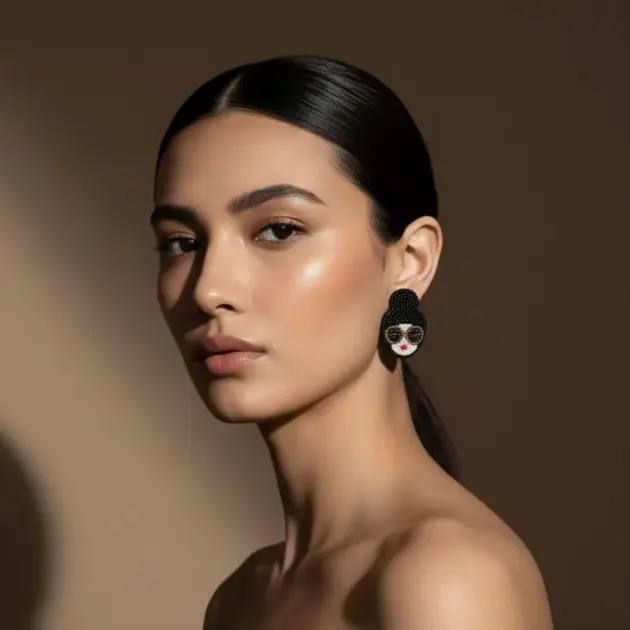 Black Lady Handmade Beaded Earrings | Quirky Jewelry