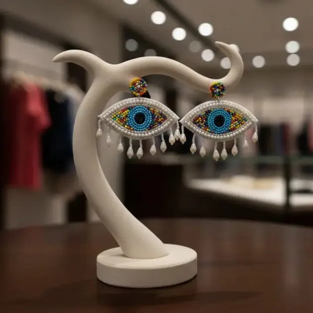 Evil Eye Beaded Statement Earrings—pearl Drops