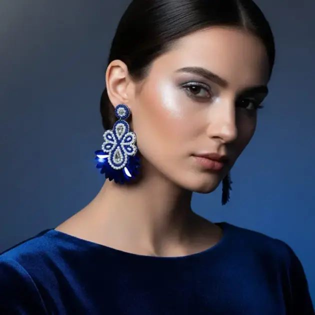 Fida Royal Blue & White Seed Beaded Boho Earrings