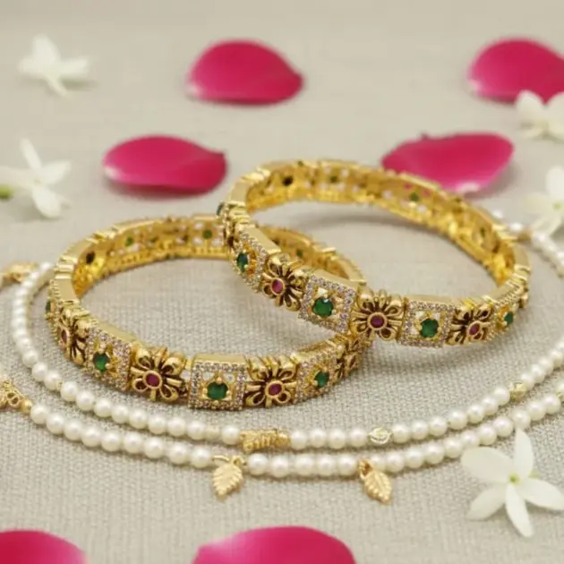 Floral Stone Block Bangles-kattam-2 Bangles