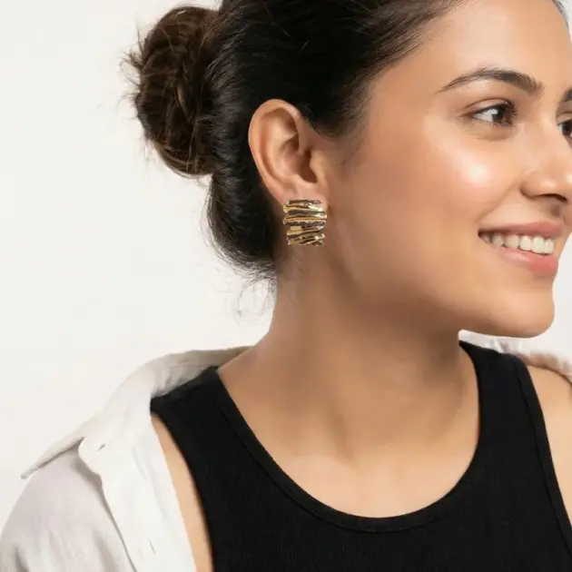 Gold And Black Plated  Anti Tarnish Stud Earrings