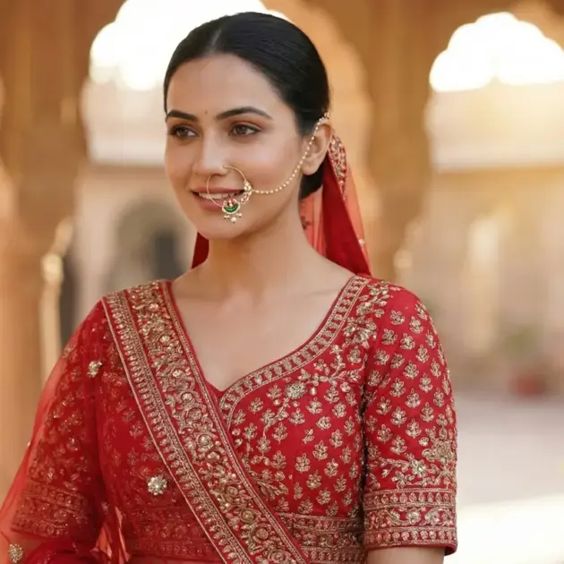 Gold Plated Meenakari Nath With Pearls String-green