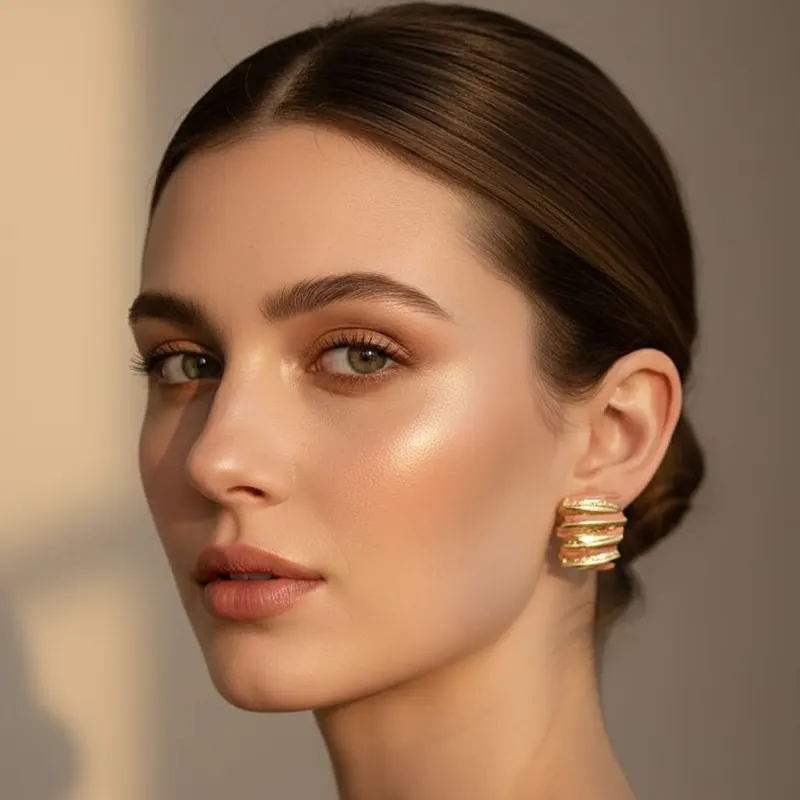 Golden Pink Goldwave Stack Studs Earrings