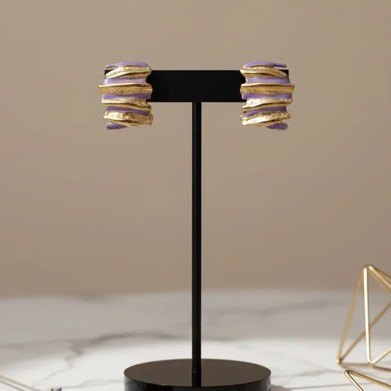Golden Purple Goldwave Stack Studs Earrings