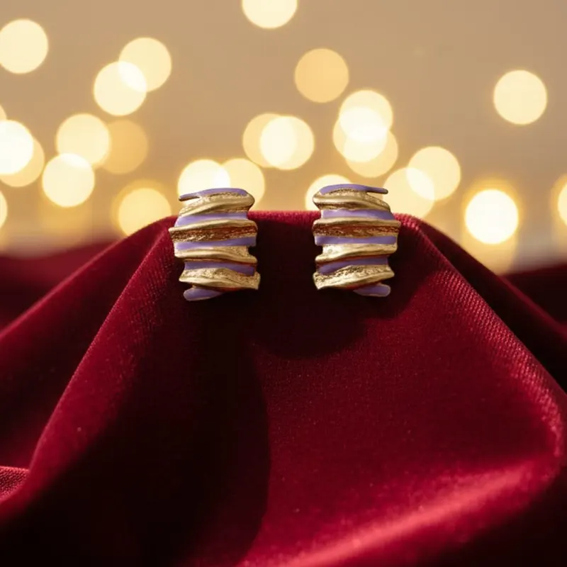 Golden Purple Goldwave Stack Studs Earrings - Image 2