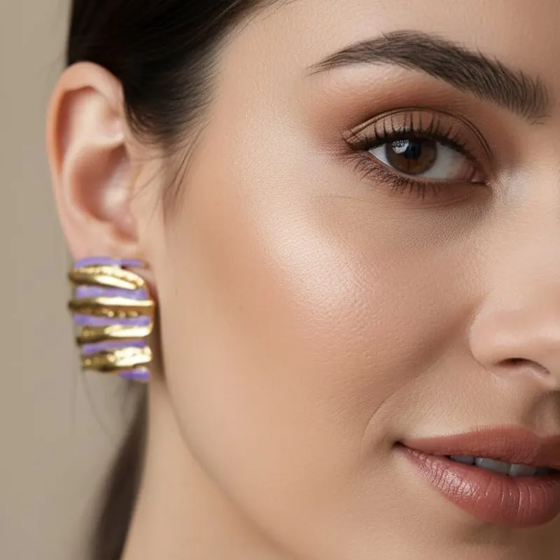 Golden Purple Goldwave Stack Studs Earrings - Image 3