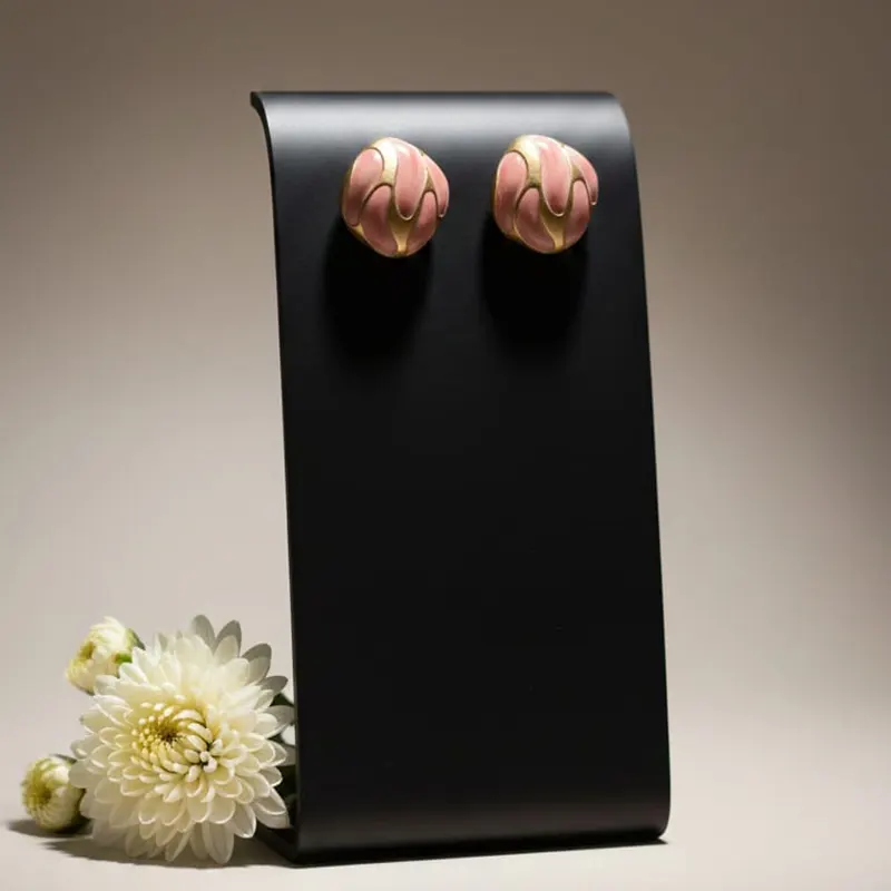 Pink And Gold Half-hoop Earrings - Image 4