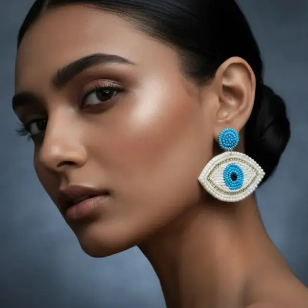 Handcrafted Evil Eye Beaded Earrings – Blue Nazar Protection Statement Jewelry