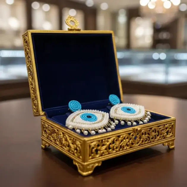 Handmade Beaded Evil Eye Drop Earrings