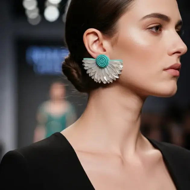 Handmade Beaded Flower Earrings- Tea Blue And White Color