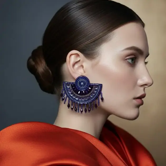 Handmade Blue Beaded Stud Earring