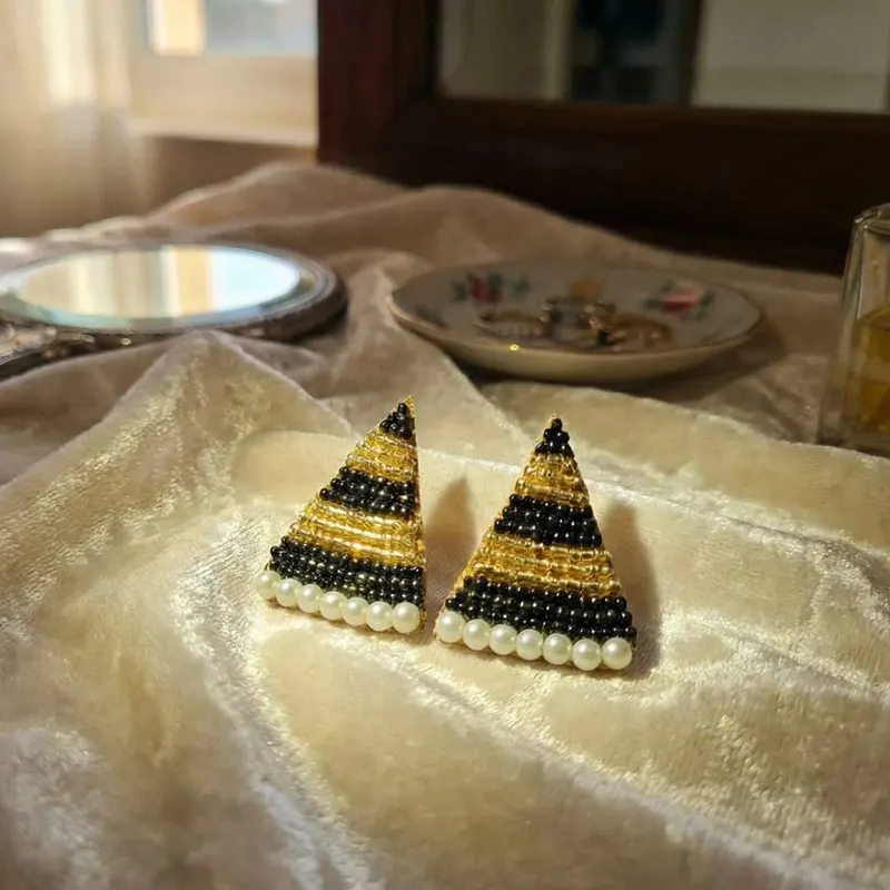 Handmade Seed Bead Triangle Stud Earrings