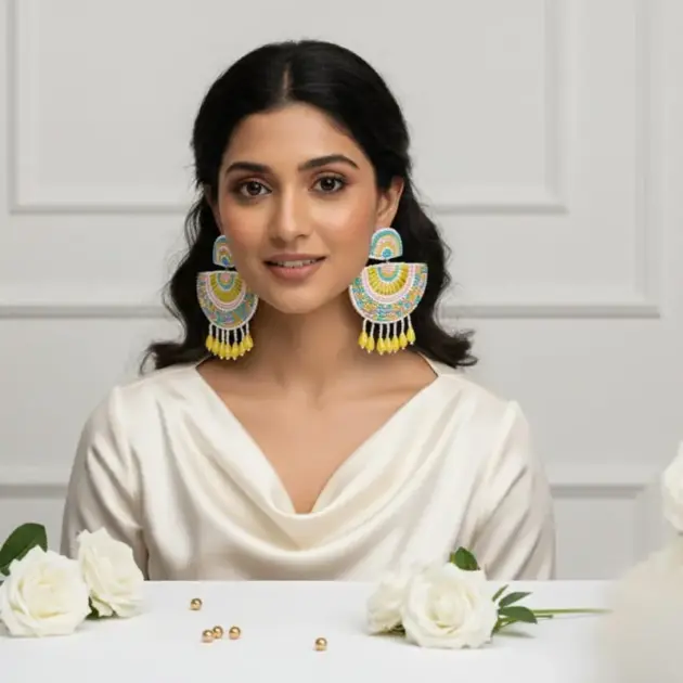 Ishkaara Yellow Beaded Tassel Festive Dangling Earrings