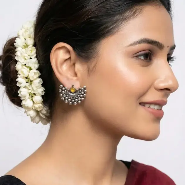 Moon Shape Stone Oxidized Stud Earring