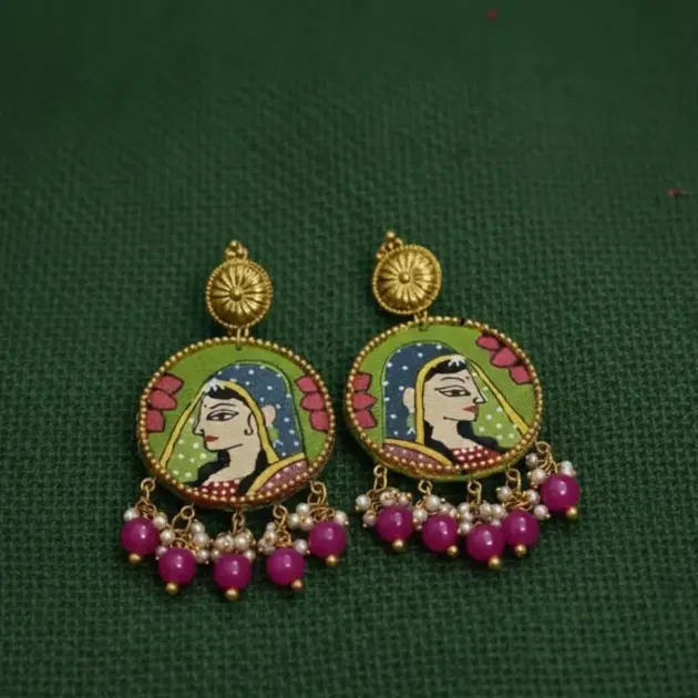Nayana Traditional Dark Pink Handmade Drop Earrings