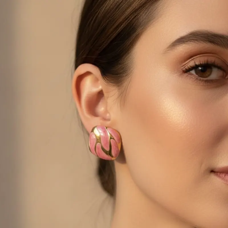 Pink And Gold Half-hoop Earrings - Image 3