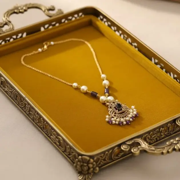 Purple Stone Pendant Necklace With Earrings