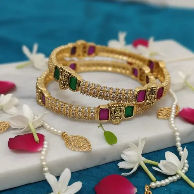 Royal Emerald & Ruby Stone Bangles-2 Pieces