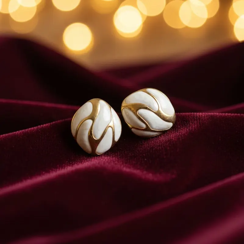 White And Gold Half-hoop Earrings
